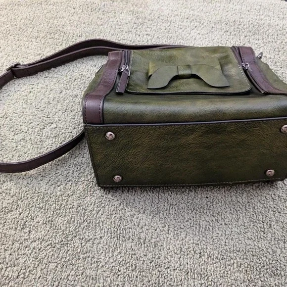 Retro Real Leather Shoulder Bag with Bow Detail - Picture 4 of 8